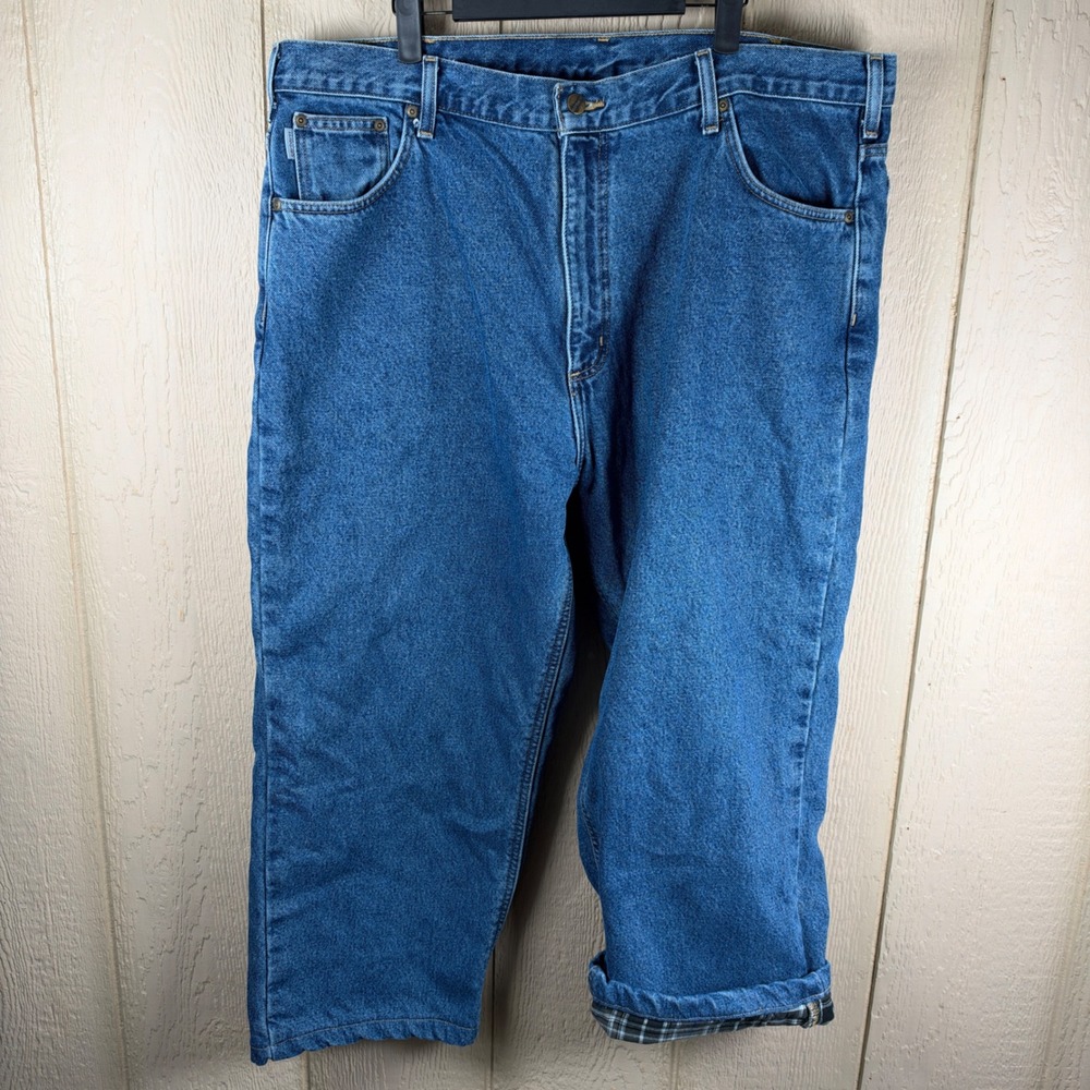 Carhartt Flannel Lined Jeans Mens 42x30 Blue Relaxed Fit Work Pants B172 DST